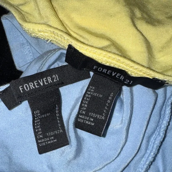 Forever 21 Yellow and Light Blue Ruched Off-Shoulder Crop Tops - Picture 3 of 5